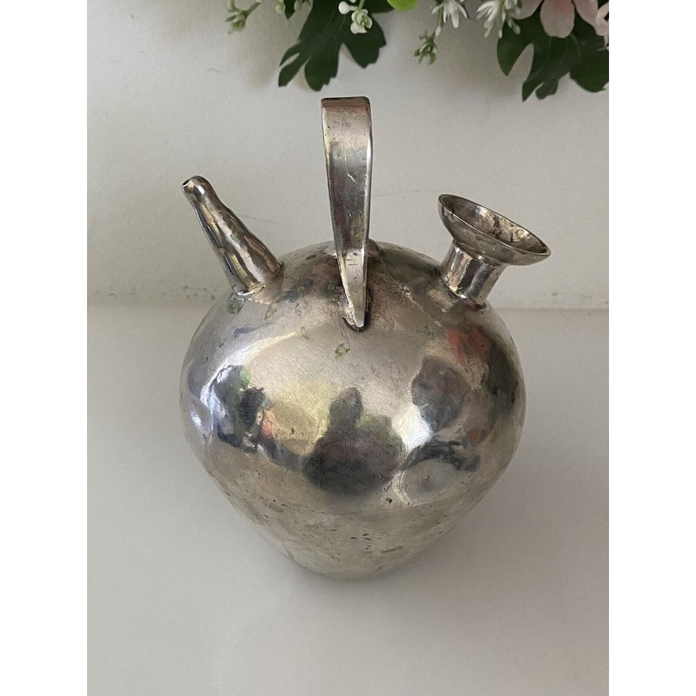 Vtg Metal Silver Color Gargoulette Jug or Botijo Water‎ Oil Jug Pitcher Handmade - Picture 15 of 16